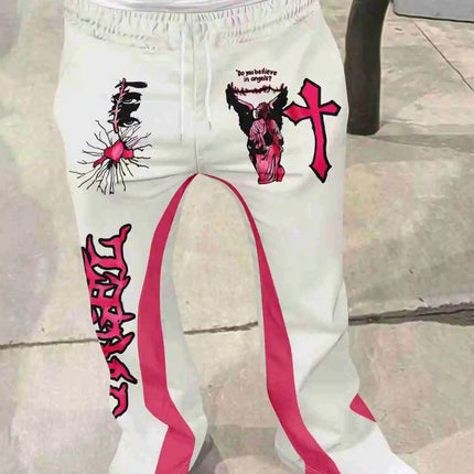 Y2k Flared Pants Men Loose 3D Print Trousers Casual Sweatpants Mid Waist Sporty Female Clothes Streetwear Hip Hop Vintage Pants