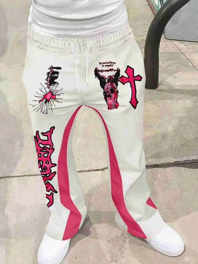 Y2k Flared Pants Men Loose 3D Print Trousers Casual Sweatpants Mid Waist Sporty Female Clothes Streetwear Hip Hop Vintage Pants