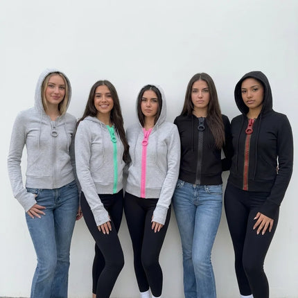Y2K Giant Zipper Hoodie Women Streetwear Harajuku Zip Up Sweatshirt Slim Fit Long Sleeve Big O Ring Zip Jacket Coat Autumn Tops