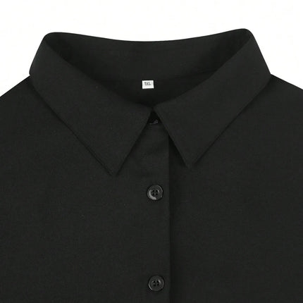 Plus Size 2025 Spring and Summer New Women's POLO Collar Pleated Casual Single Row Button Shirt Blouse Solid Color