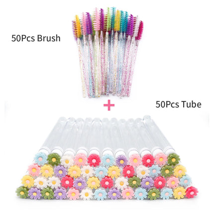 10/50Pcs Eyelash Brush Tubes With Crystal Lash Mascara Wands Eyebrow Comb Spoolies Container Lash Brush Applicators Makeup Tools