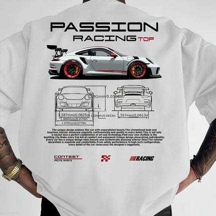 Men's Summer T-shirt with Top-level Racing Element Pattern Print 100% Cotton Breathable Round Neck Trendy Street Style Fashion