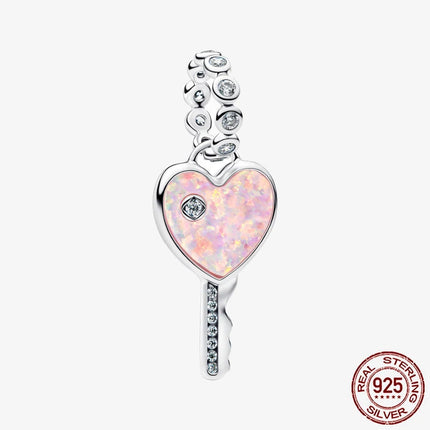 Key & Lock 925 Sterling Silver Pave Moon Heart Flower Dangle Charms Fit Original Bracelet Beads Jewelry DIY Gift plata de ley