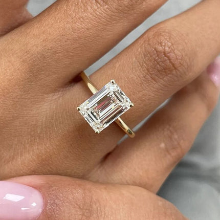 1CT 2CT 3CT Emerald/Radiant Cut Moissanite Engagement Ring Solitaire Lab Diamond 925 Silver 18K Gold Plated Wedding Band Jewelry