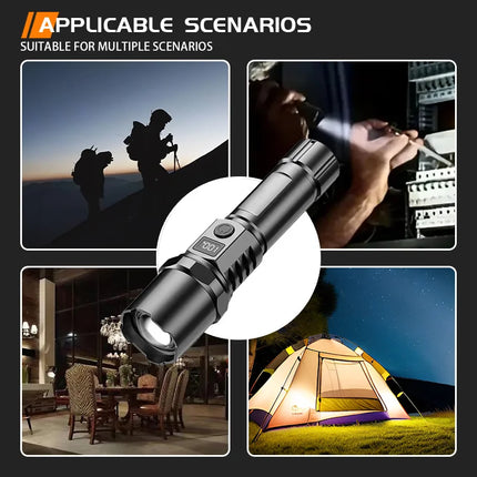 Super Bright LED Flashlight USB Rechargeable Flashlights with Tactical Zoom High Power Spotlight Outdoor Camping Fishing Torch