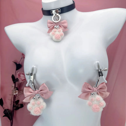 BDSM Nipple Clamp Cute Bow Cat Claw Breast Clip Collar with Bell Anal Plug Butt Plug Nipple Stimulation Flirting Adult Sex Toys
