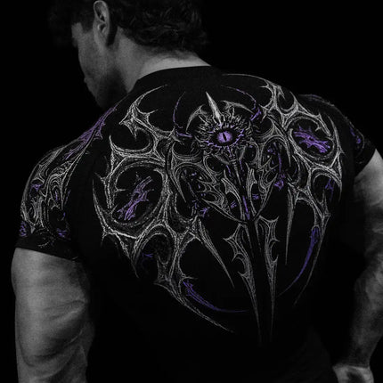 05-Men's Wing & Cross Print Compression Tight Fit Short Sleeve Sports Shirt Workout Tops Gym Compression High Stretch