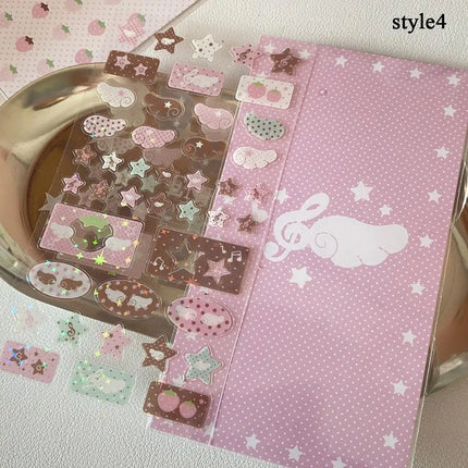 DIY Cute Cartoon INS Strawberry Glitter Sticker Stationery Decorative Stickers Musical Note Sticker Journal Sticker