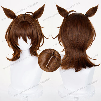 Agnes Tachyon Cosplay Wig 43cm Short Mixed Brown Women Wigs Anime Cosplay Wig Halloween Heat Resistant Synthetic Hair