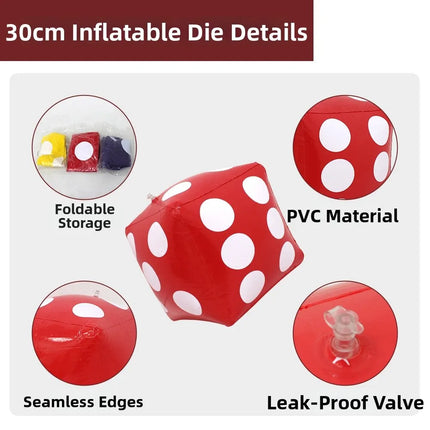 30cm Inflatable Dice Toy Giant Beach Dice Party Game Toys for Kids Adults Outdoor Garden Swimming Pool Play
