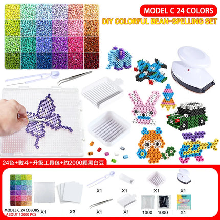 Bestseller 24/48 Colors Fuse Beads Complete Set, 2.6mm Perler Beads for 3D DIY Craft, with Ironing Papers, Gift for Kids Teens