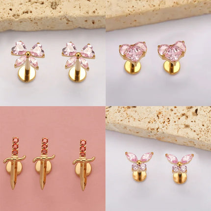 PUTITUP Official F136 High-Quality Titanium Alloy Zirconia Stud Earring Set Fashion Ear Cartilage Lip Stud Body Piercing Jewelry