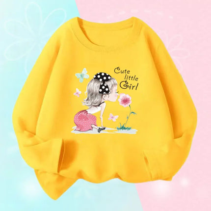 Kids T Shirt Floral Girl with Heart Bicycle Print Tops Girls Casual Cute Graphic Tee Shirt Long Sleeve Cartoon T-shirts