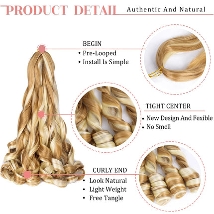 French Curl Braids Hair 22“Loose Wave Bouncy Synthetic Spiral Curls Braiding Hair Extensions Ombre Pre Stretched Hair For Women