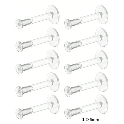 10pcs 16g Clear Earrings, Bioflex Labret Clear Piercing Retainers Plastic Clear Piercings Stud Earrings  Cartilage Helix Tragus
