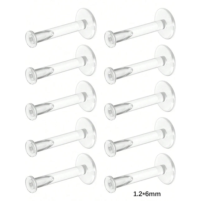 10pcs 16g Clear Earrings, Bioflex Labret Clear Piercing Retainers Plastic Clear Piercings Stud Earrings  Cartilage Helix Tragus