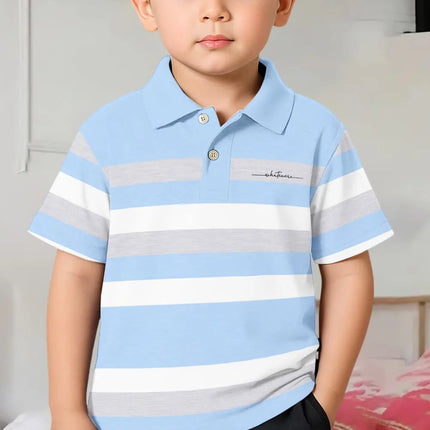 Polo Shirts for Kids Gradient Striped 3D Print Fashion Child Polo Shirt Boy Clothes Lapel Tops Street Casual Children's Clothing