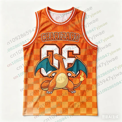 Basketball Jersey Pikachu Charizard Eevee Anime Tank Top Loose Quick Drying Breathable Sports Vest Summer Adult Kid's Tank Top