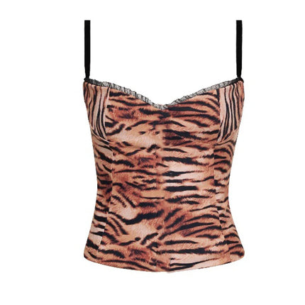 Maemukilabe Women's Leopard Tiger Stripe Pattern Camisoles Summer Spaghetti Straps Cupped Corset Coquette Slim Fit Tank Tops