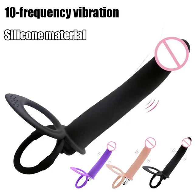 10-Speed Strapon Dildo Vibrator Double Penetration Anal Vaginal Prostate Massager Silicone Waterproof Rechargeable Adult Sex Toy