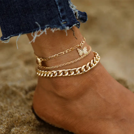 YOBEST Gold Color Chain Anklet For Women Summer Beach Foot Jewelry On The Leg Minimalist Anklets Female