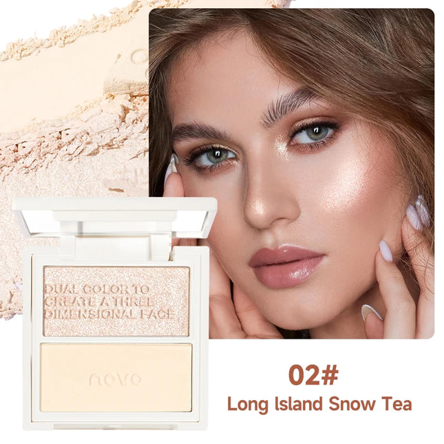 2-in-1 Highlighter & Contour Palette - Matte & Shimmer, Long-Lasting, Non-Greasy, Vitamin E, For All Skin Tones