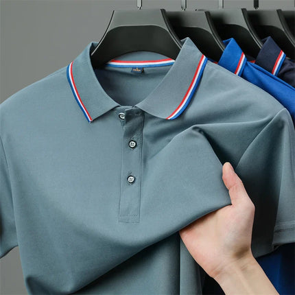 2025 New Men's Casual Solid Color Short-Sleeved Polo Shirt Summer Fashionable and Comfortable Versatile Top