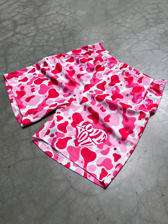 2026 Summer New Men's Shorts with 3D Heart Pattern Print - Street Casual Fashion Comfortable Breathable Lightweight
