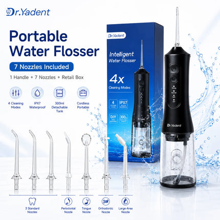 Dr.Yadent YD06 Oral Irrigator Flosser 300ML Large Capacity for Road Trips 4 Modes with DIY Pressure 7 Varies Nozzle Water Jets