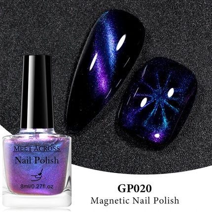 MEET ACROSS 8ml Magnetic Nail Polish Dubble Light Cat Eye Gel Nail Polish Semi-permanent Nail Polish Without Lamp Wave Polish