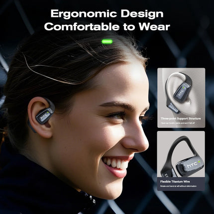HTC NE25 OWS Earbuds AI Translator LCD Touch Screen Bluetooth 6.0 IPX5 Waterproof Open-Ear Wireless Headphones