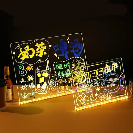 LED Drawing Board DIY Acrylic Board with Colour Pens LED Note Board Kid Drawing Toy Luminous Blackboard Wordpad with Night Light