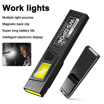 Ultra Bright Portable Magnetic & Clamp LED Flashlight Rechargeable Work Light with Built-in Battery Waterproof Pocket Lantern