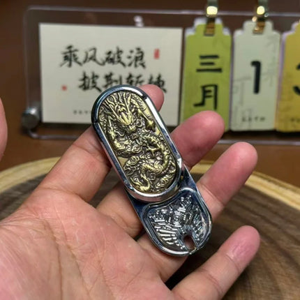 Dragon Pattern EDC Rhythm Direct Push Rotating Mechanical Metal Fingertip Push Card Decompression Desktop Toy Gift