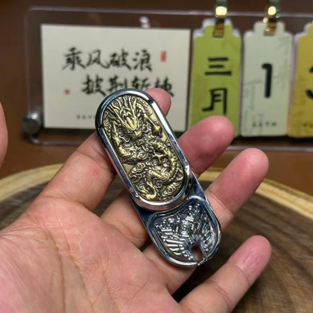 Dragon Pattern EDC Rhythm Direct Push Rotating Mechanical Metal Fingertip Push Card Decompression Desktop Toy Gift