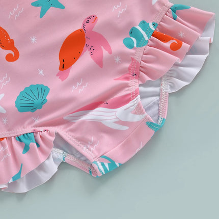 Children Baby Girl Rash Guard Long Sleeve Swimwear with Sun Hat Bathing Suit Infant Swimsuit Newborn 2 Piece Beachwear