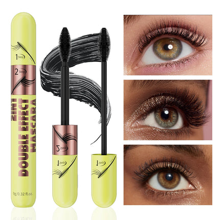 Double In-one Mascara Silk Fiber Mascara Waterproof Mascara for Eyelash Extension Black Thick Lengthening Eye Lashes Cosmetics