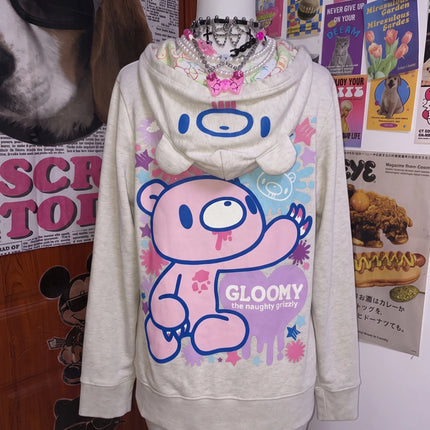 Y2K Vintage Subculture Kawaii Coat Cartoon Bear Graphic Loose Hoodie Women Bear Ear Coat Autumn Winter Casual Streetwear Outfit