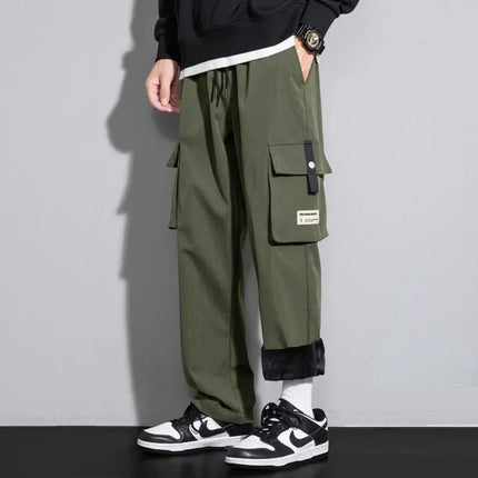 2024 Cargo Pants Men Straight Fit Wide Leg Fleece Lined Trouser Male Winter Fashion Loose Baggy Large Plus Size Warm Streetwear