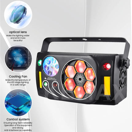 Dj Equipment 80W 6in1 Bee Eye Disco Party Lights DMX Beam Laser Strobe Gobo RGBW Sound Control Stage Effect Light For Christmas