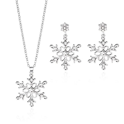 Luxury Zinc Alloy Christmas Jewelry Set Colorful Rhinestone Xmas Dangle Earrings Pendant Snowflake Necklace Women