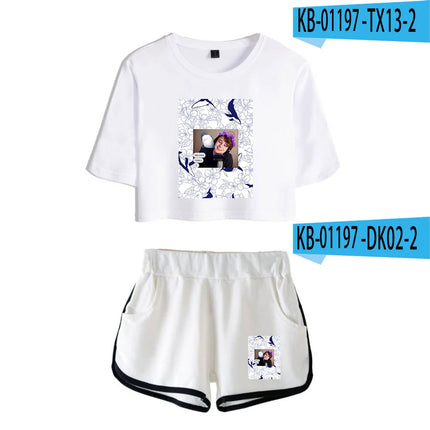 Fashion Youthful Wilbur?Soot Hidalgo Print Two Piece Set Women Sexy Shorts+lovely T-shirt Cute Dew navel Sport Girl suits