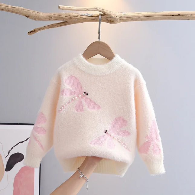 Nice Children's Sweater Autumn Winter 2023 Baby Dragonfly Pattern Pullover Bottoming Shirt Girls Preppy Style Sweaters GY09221