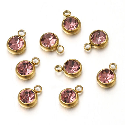 20pcs/lot 6mm Crystal Stainless Steel Rhinestone Charms Birthstone Pendants for Jewelry Making DIY Necklace Bracelet Accessories