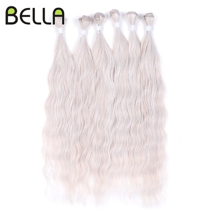 FASHION IDOL Water Wave Hair Bundles Synthetic Hair Extensions Ombre Blonde Brown Cosplay Weave Hair Bundles 20 inch 6Pcs Hair