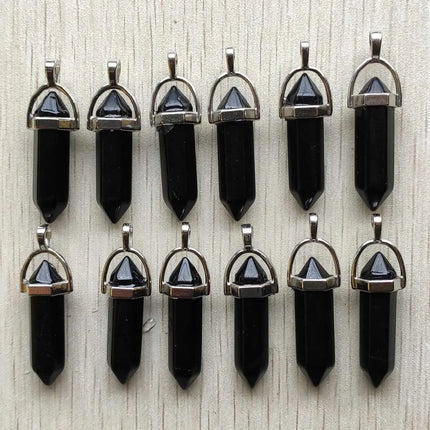 Fast shipping Natural stone quartz aventurine lapis crystal hexagonal pillar Pendants for Jewelry accessories 12pcs Wholesale
