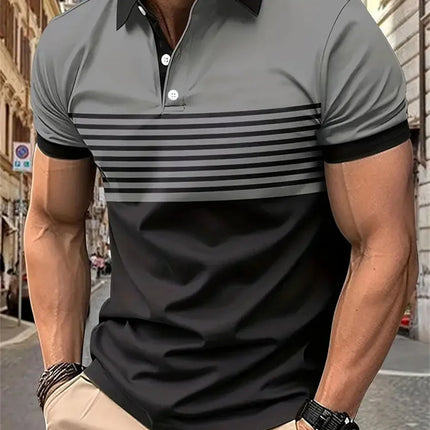 Men's Golf Stripe Polo Shirt Casual Short-Sleeve Solid Color Lapel Fashion New Business Sports Breathable T-Shirt Top