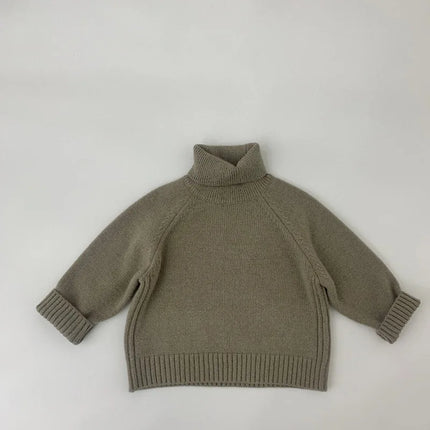 Forest style Korean version children's sweater, thick needle solid color high neck base sweater, children's thick men's and girl