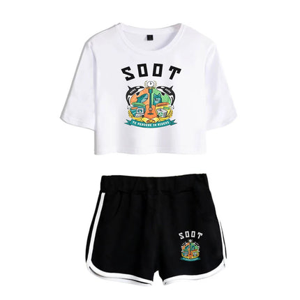 Youthful Internet Celebrity Wilbur Soot Dew navel Sport Short Sleeve tracksuit Girls Two Pieces sets T-shirts shorts Pants