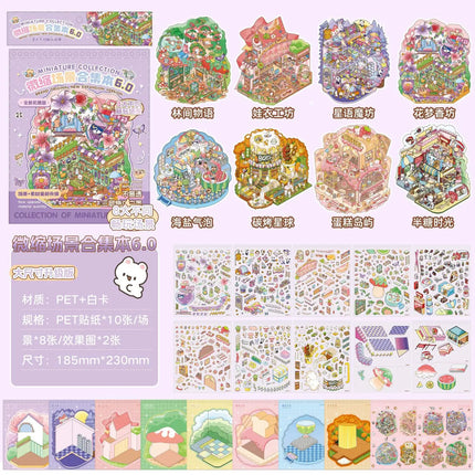 Kawaii 3D Cartoon Miniature Scene Stickers Book Collection Pocket House Stacking Stickers DIY Handmade Scrapbook Decoration